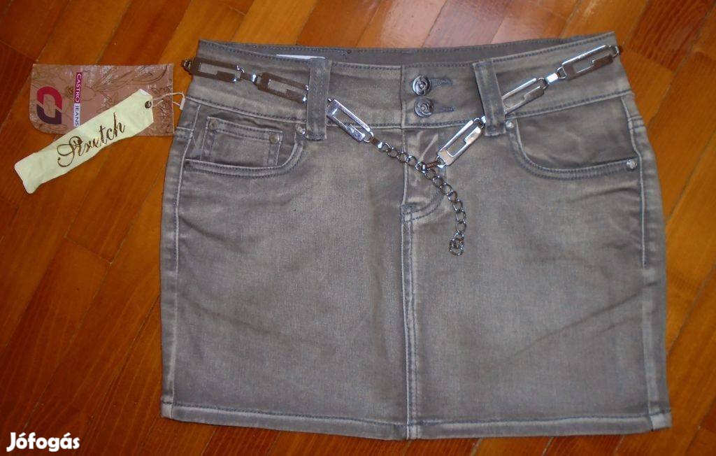 Castro Jeans koptatott szürke pamut farmer szoknya címkés! S