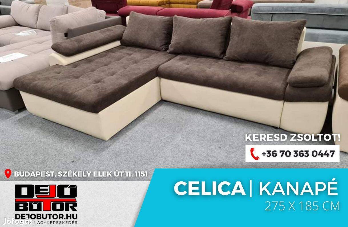 Celica barna sarok prémium kanapé ülőgarnitúra 275x185 cm ágyazható