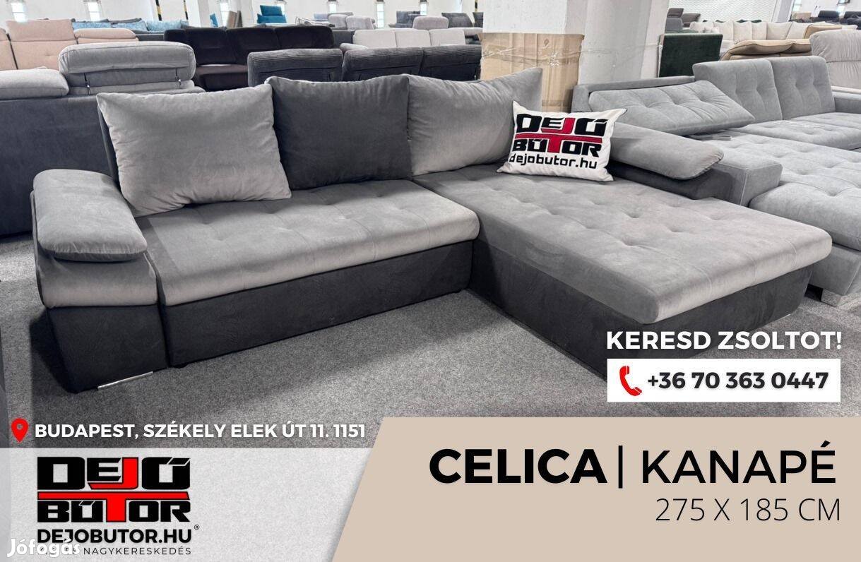 Celica sarok kanapé ülőgarnitúra 275x185 cm ágyazható világos gray