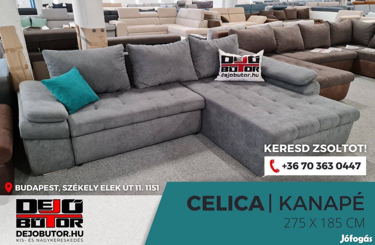 Celica sarok kanapé ülőgarnitúra gray 275x185 cm ágyazható szivacsos