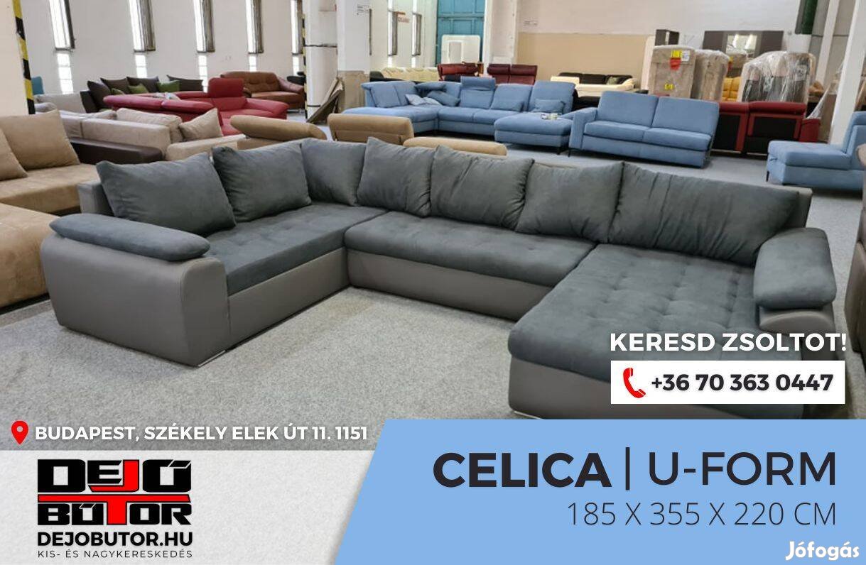 Celica sarok szürke kanapé ülőgarnitúra 185x355x220 cm ágyazható ualak