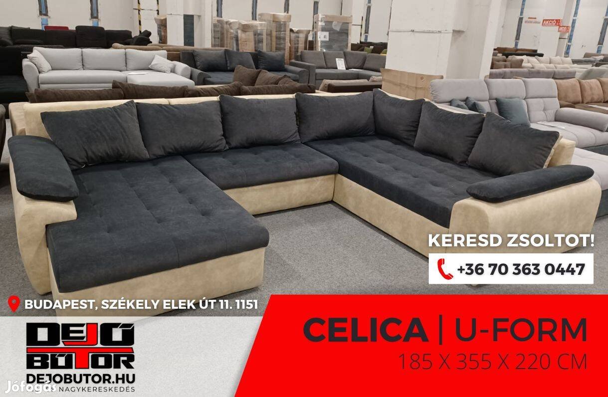 Celica ualak kanapé ülőgarnitúra 185x355x220 cm ágyazható bútor fekete