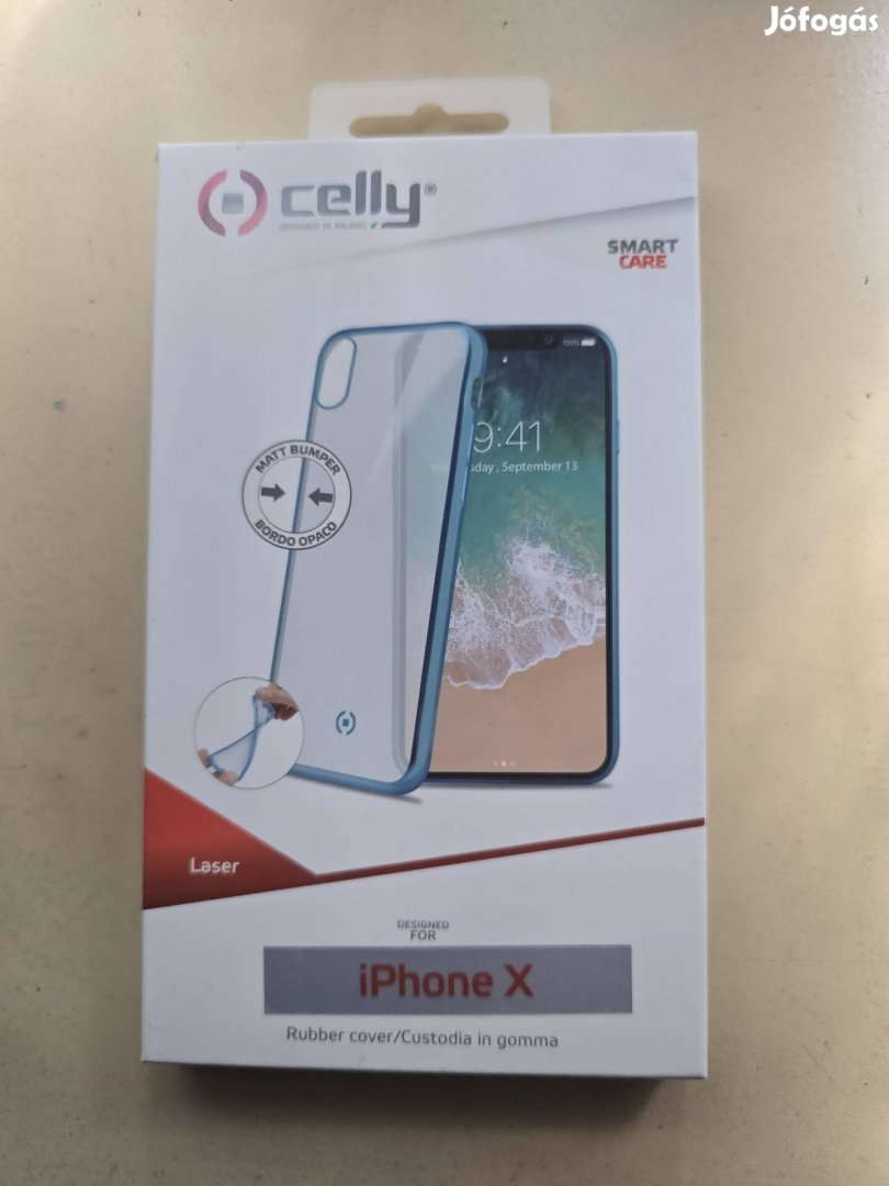 Celly iphone X / XS szilikon tok, átlátszó, kék kerettel