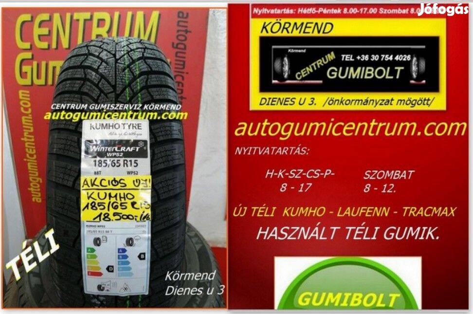 Centrum gumiszerviz -185/65r15 téli gumi újak -Kumho