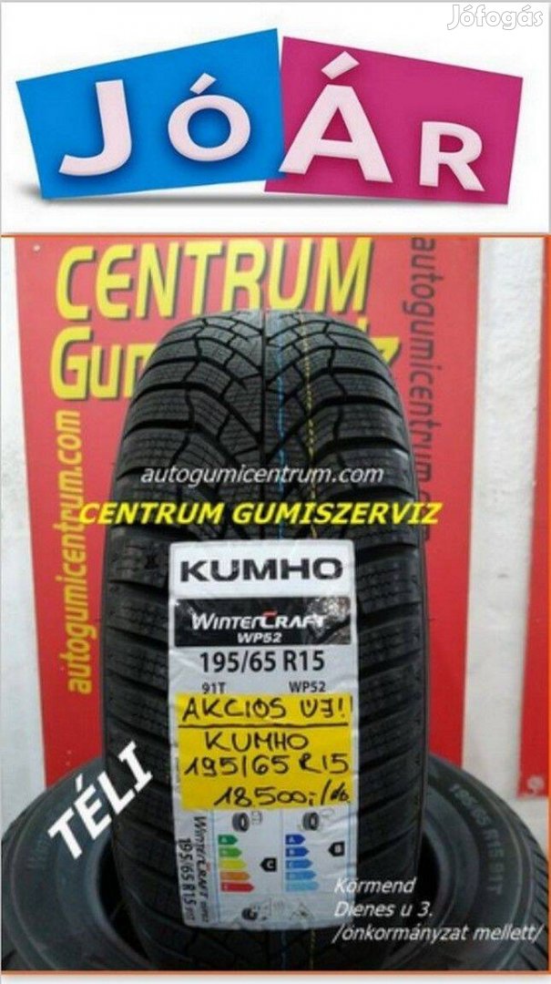 Centrum gumiszerviz -195/65r15 téli gumi újak -Kumho