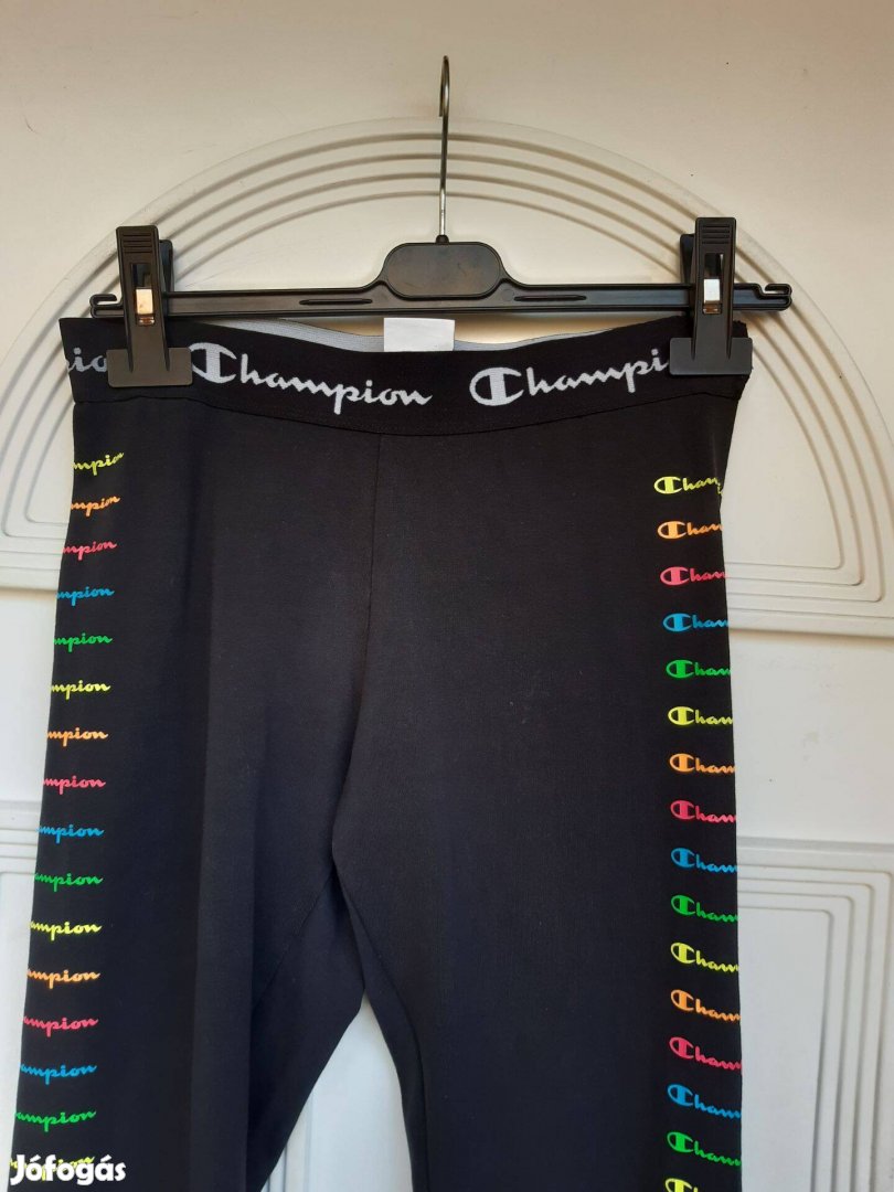 Champion S-es fekete női pamut leggings szines felirattal