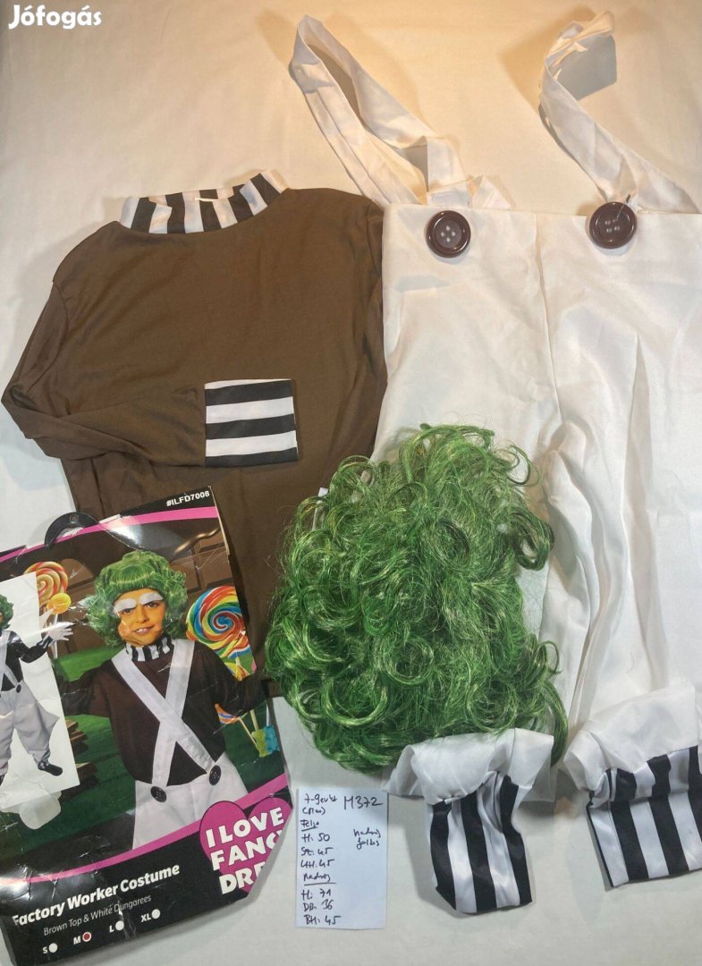 Charlie és a csokoládégyár jelmez zöld paróka 7-9 év M372