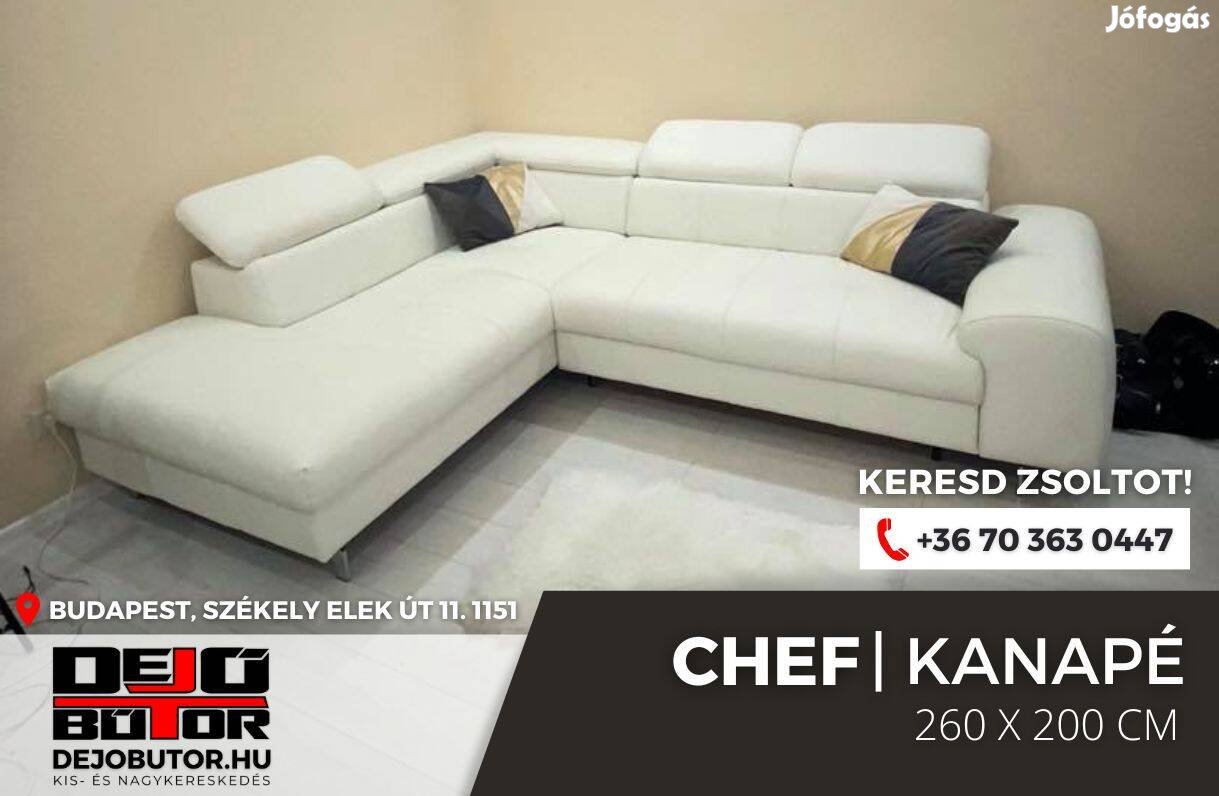 Chef kanapé valódi bőr bútor ülőgarnitúra rugós 260x205 cm fehér