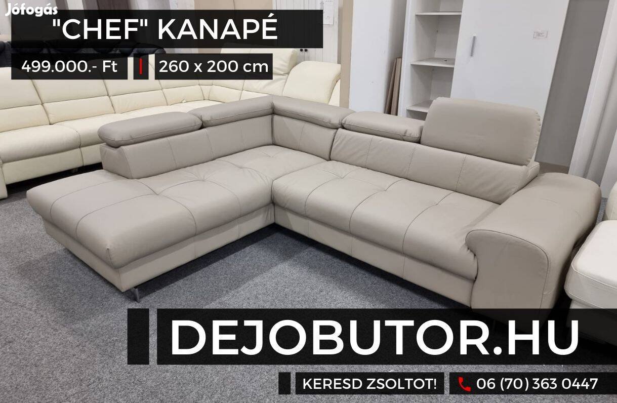 Chef vódi bőr sarok kanapé ülőgarnitúra 260x200 cm rugós szürke
