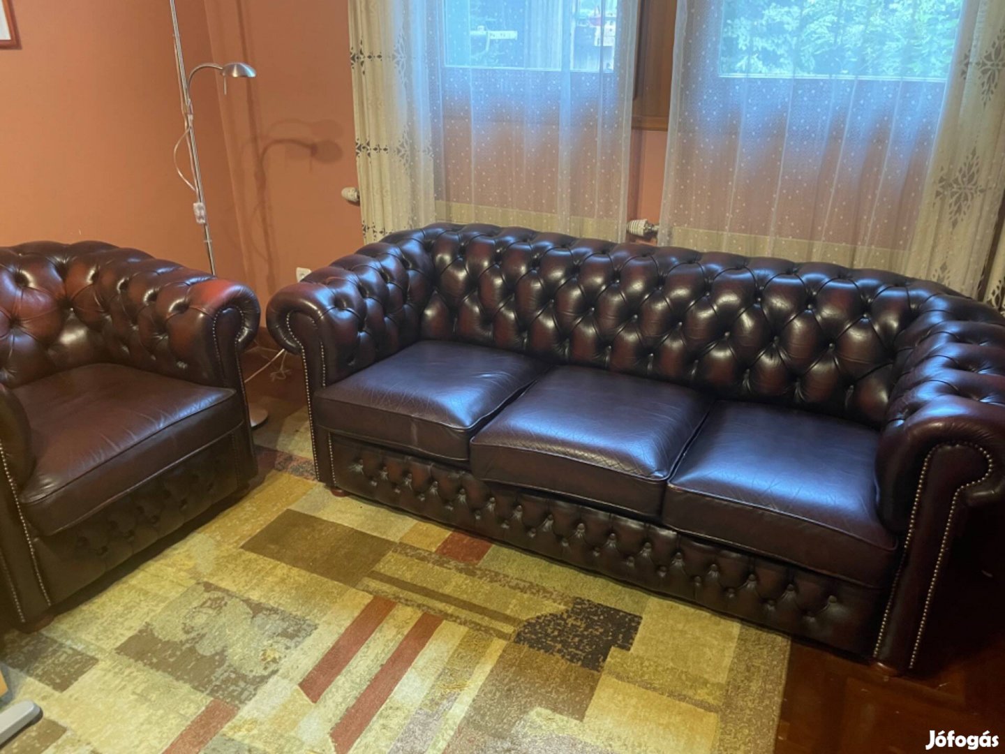 Chesterfield bőr kanapé + fotel