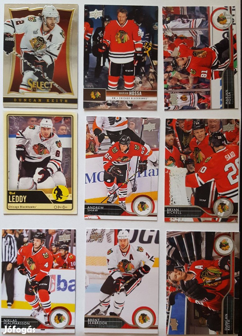 Chicago Blackhawks NHL kártyák jégkorong Leddy, Belfour, Chelios, stb