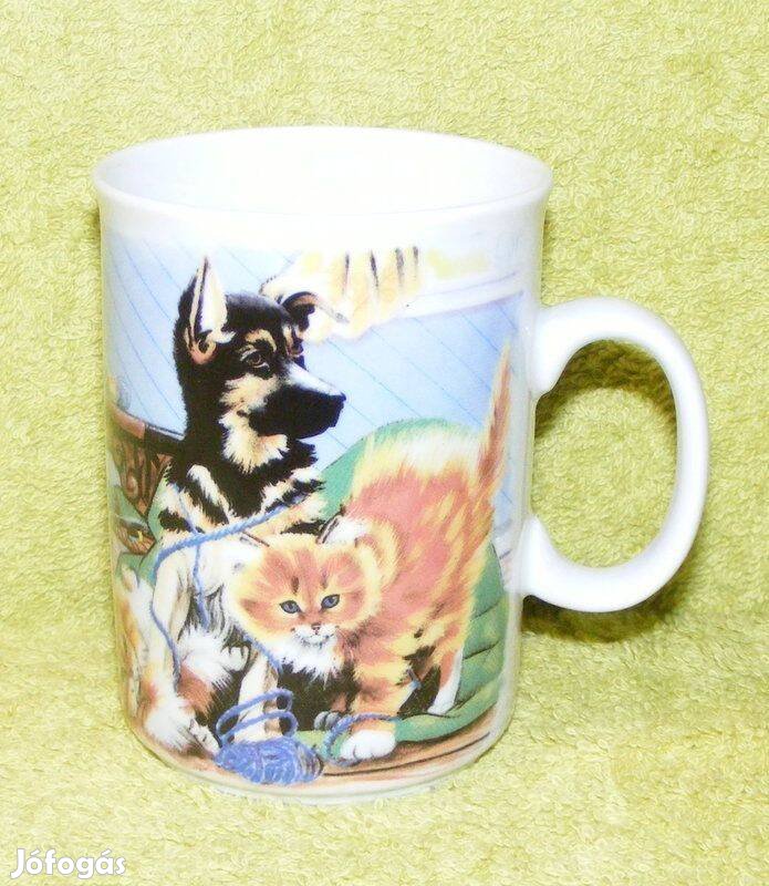 Cicás, kutyás porcelán bögre Bohemia