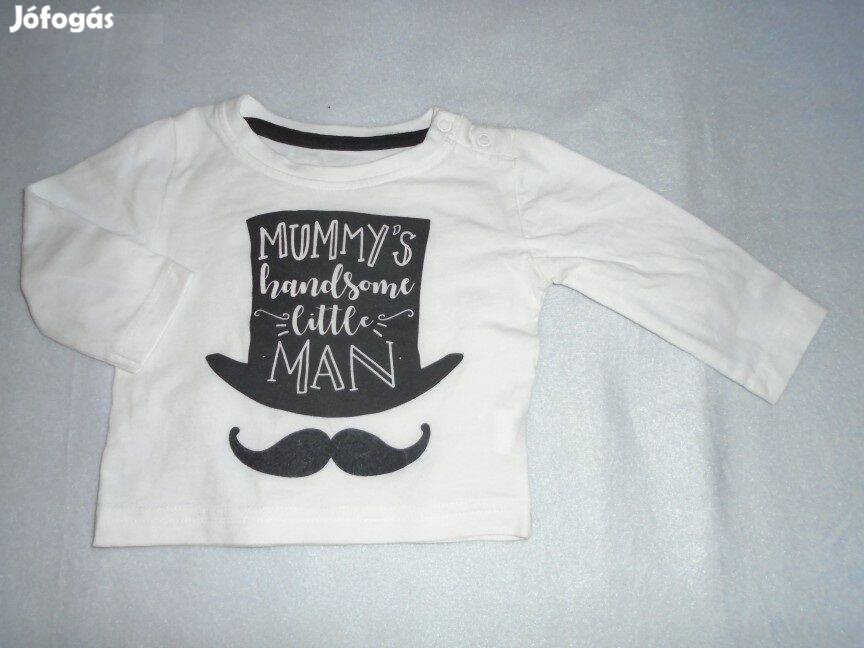 Cilinder bajusz mintás fehér hosszú ujjú felső 3-6 hó méret