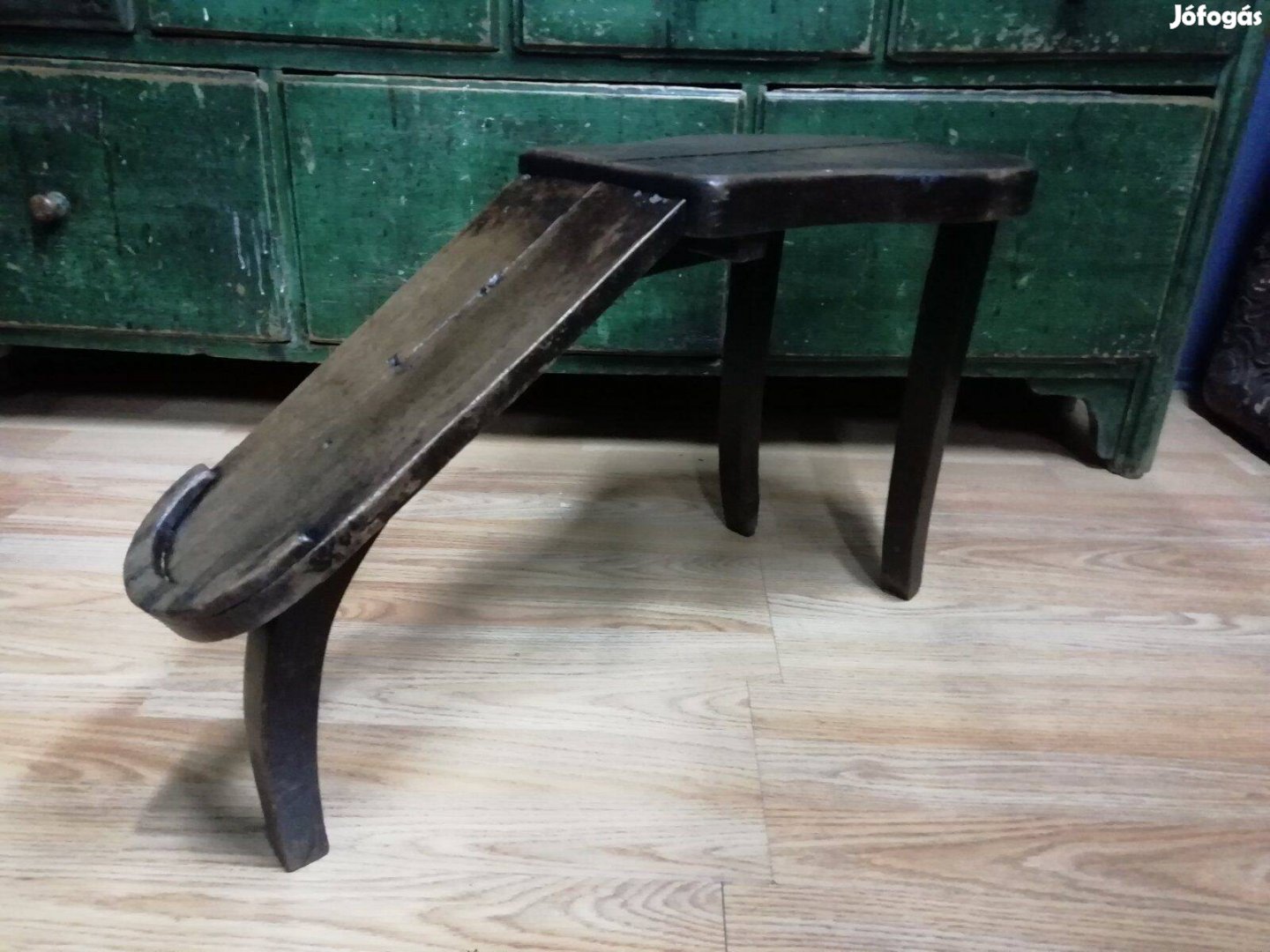 Cipőpróbáló, patinás fa cipőpróbáló, cipőfelhúzó, előszobai kiegészítő