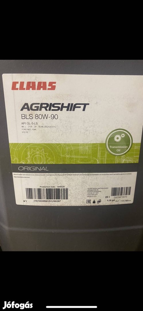 Claas Agrishift BLS,MT 80W-90 hajtóműolaj 20 literes