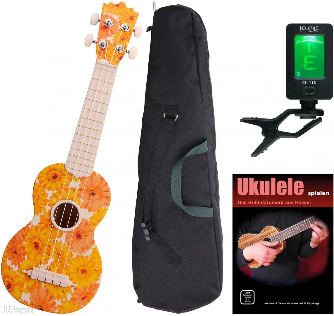 Classic Cantabile BeachBuddy Beachflower Ukulele, KÉSZLET hangolóval
