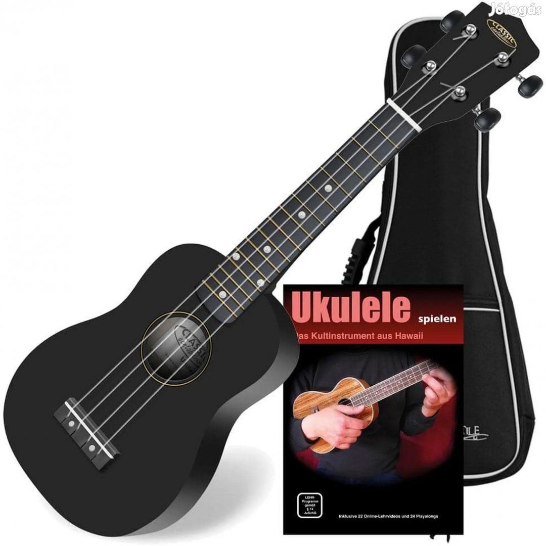 Classic Cantabile US-100 BK fekete szoprán ukulele KÉSZLET, tartalmaz