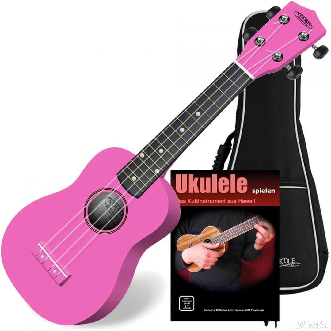 Classic Cantabile US-100 PK rózsaszín szoprán ukulele KÉSZLET,