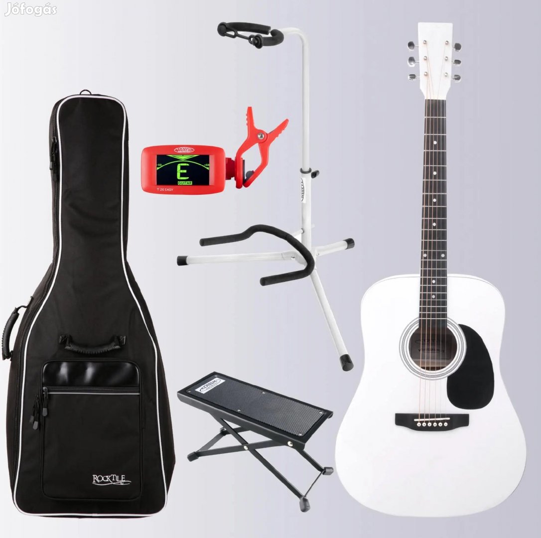 Classic Cantabile WS-10WH Akusztikus Gitár Fehér Készlet Tartozékokkal