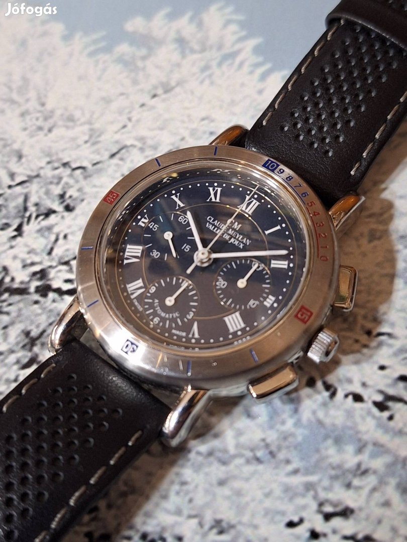 Claude Meylan Valle De Joux kronográf, acél tokban