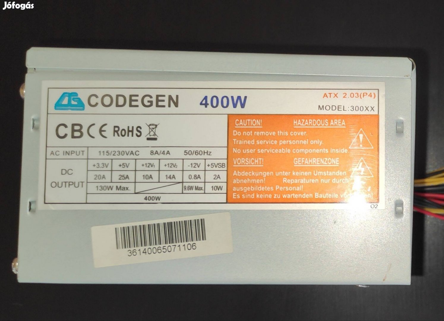 Codegen 400W ATX 2.03 (P4), PC tápegység