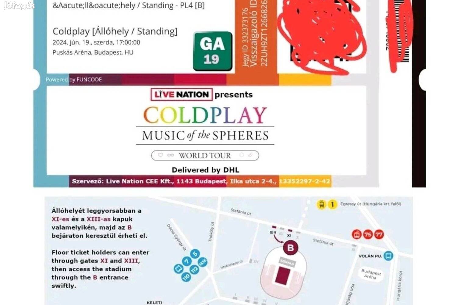 Coldplay allo hely 2db jegy eladó