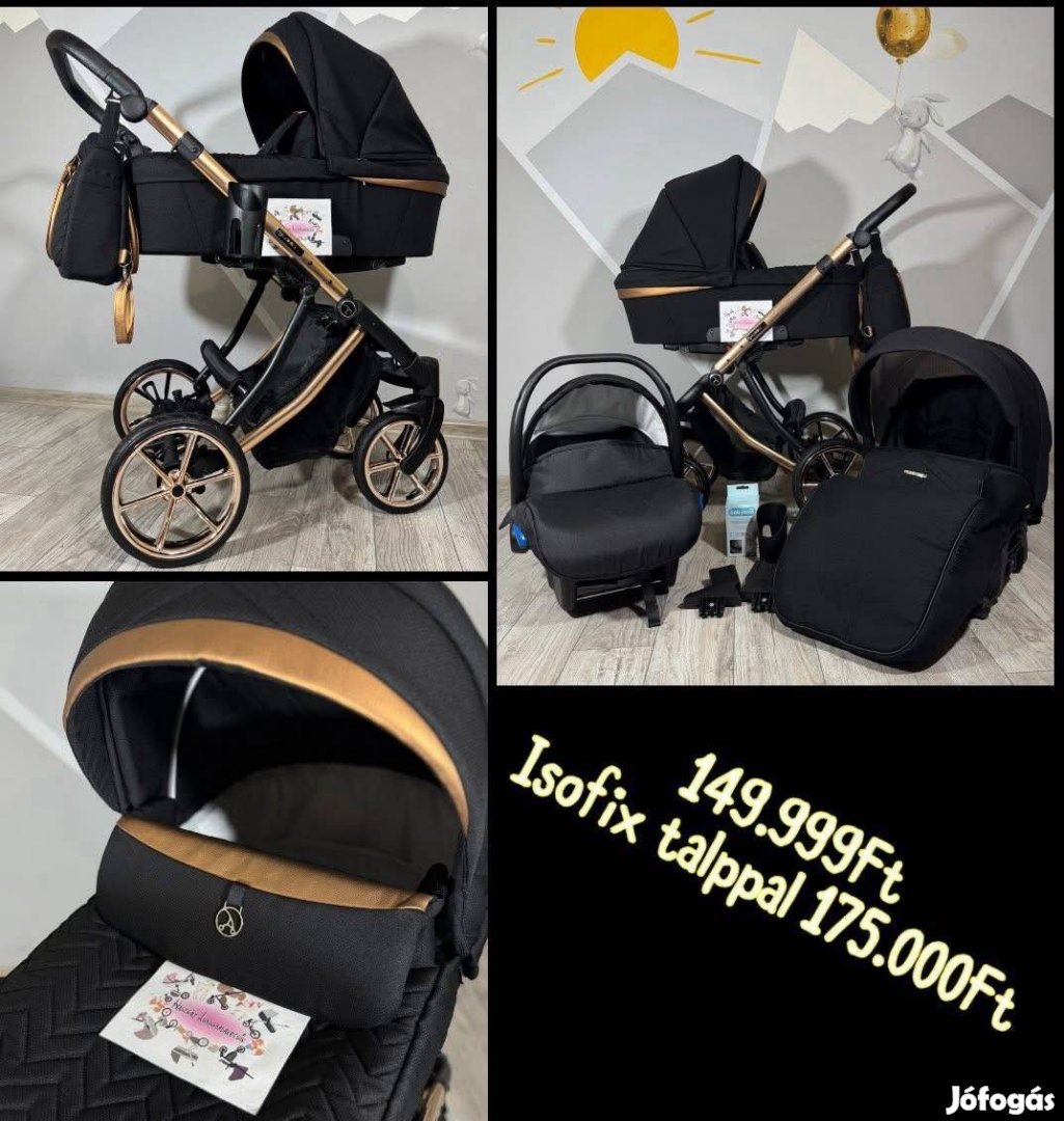 Coletto Dante 3:1 fekete babakocsi Rose Gold vázzal 
