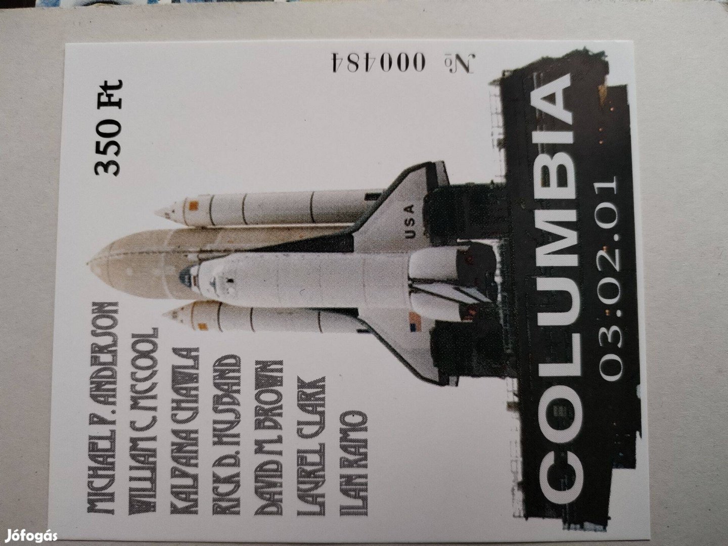 Columbia űrsikló Katasztrófája 2003-as feketenyomatt emlékív
