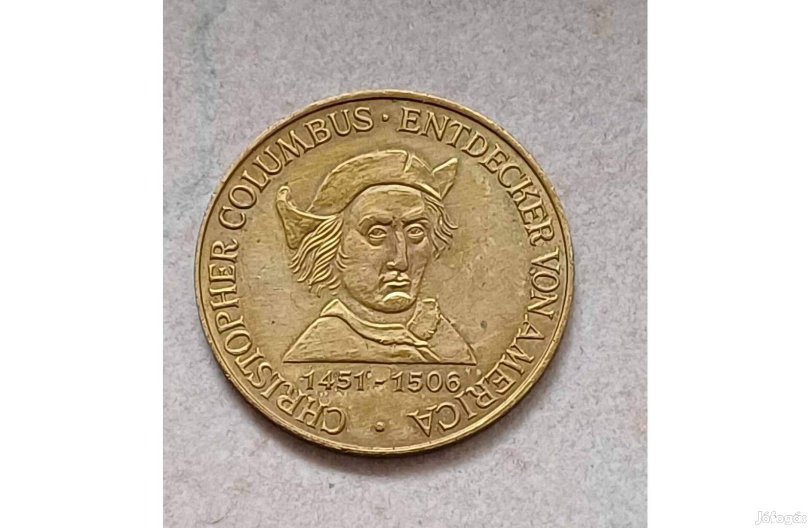 Columbus, Amerika felfedezője" kétoldalas bronz emlékérem (30mm)
