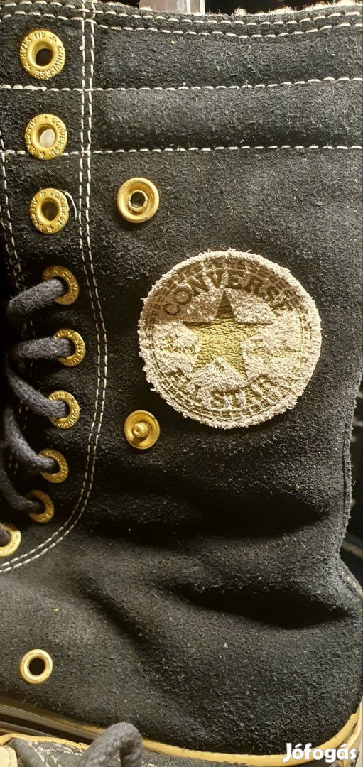 Convers fekete velúr bőr magasszárú bélelt 