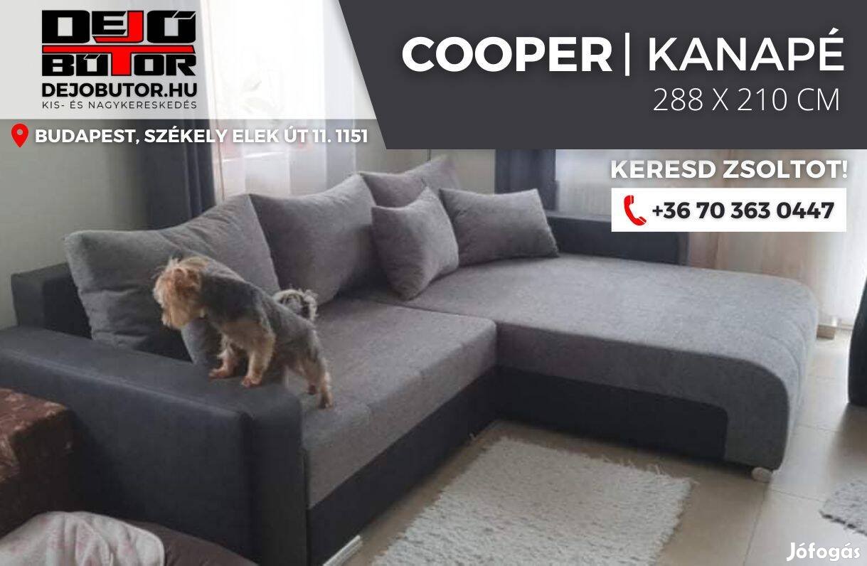 Cooper rugós sarok kanapé ülőgarnitúra 288x210 cm ágyazható gray