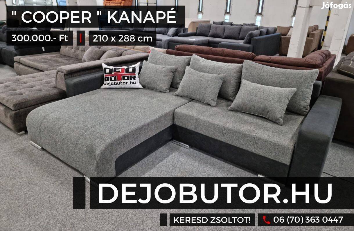 Cooper sarok antracit kanapé bútor ülőgarnitúra rugós 288x210 cm