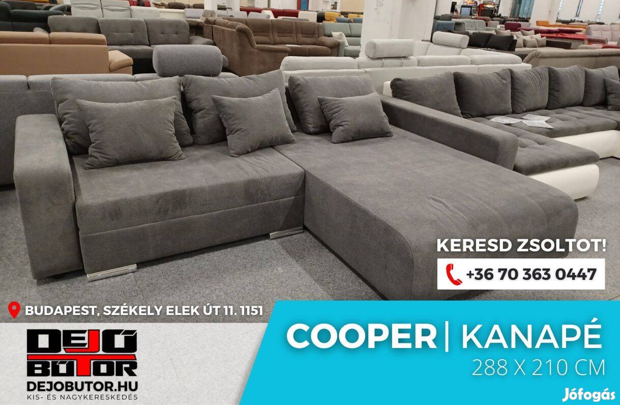 Cooper sarok gray kanapé bútor ülőgarnitúra rugós 288x210 cm ágyazható
