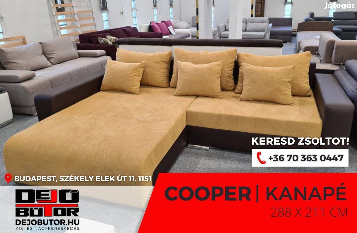 Cooper sarok rugós sárga kanapé ülőgarnitúra 288x210 cm ágyazható