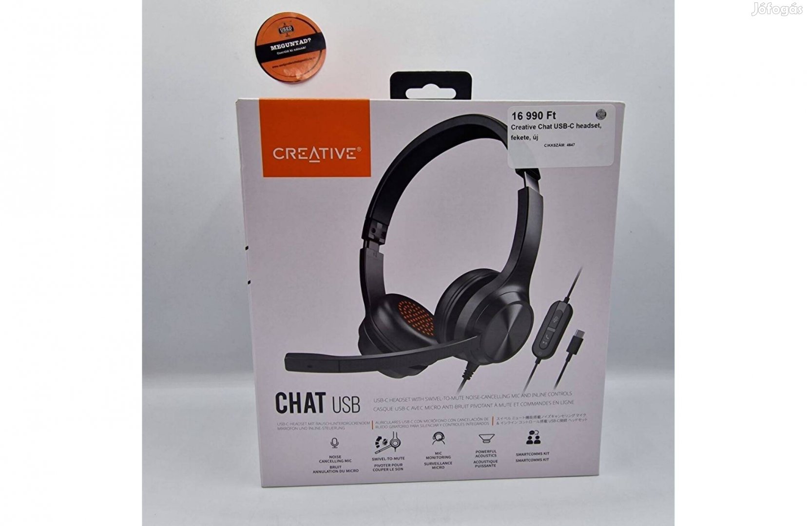 Creative Chat USB-C headset, fekete, új, 1 év garanciával, Akciós