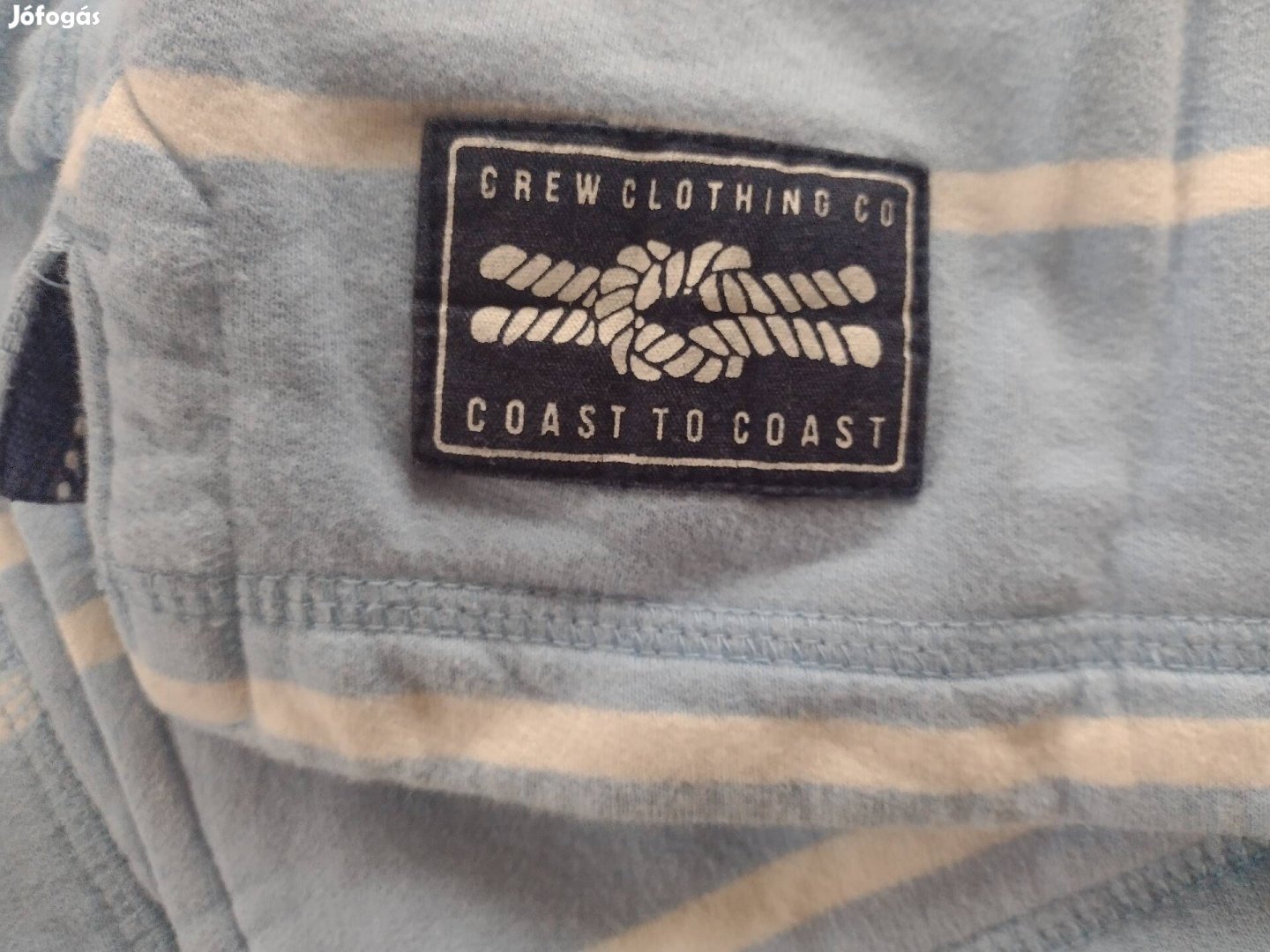 Crew Clothing fehér, kék csíkos 38-as, M-es pamut pulóver zsebbel