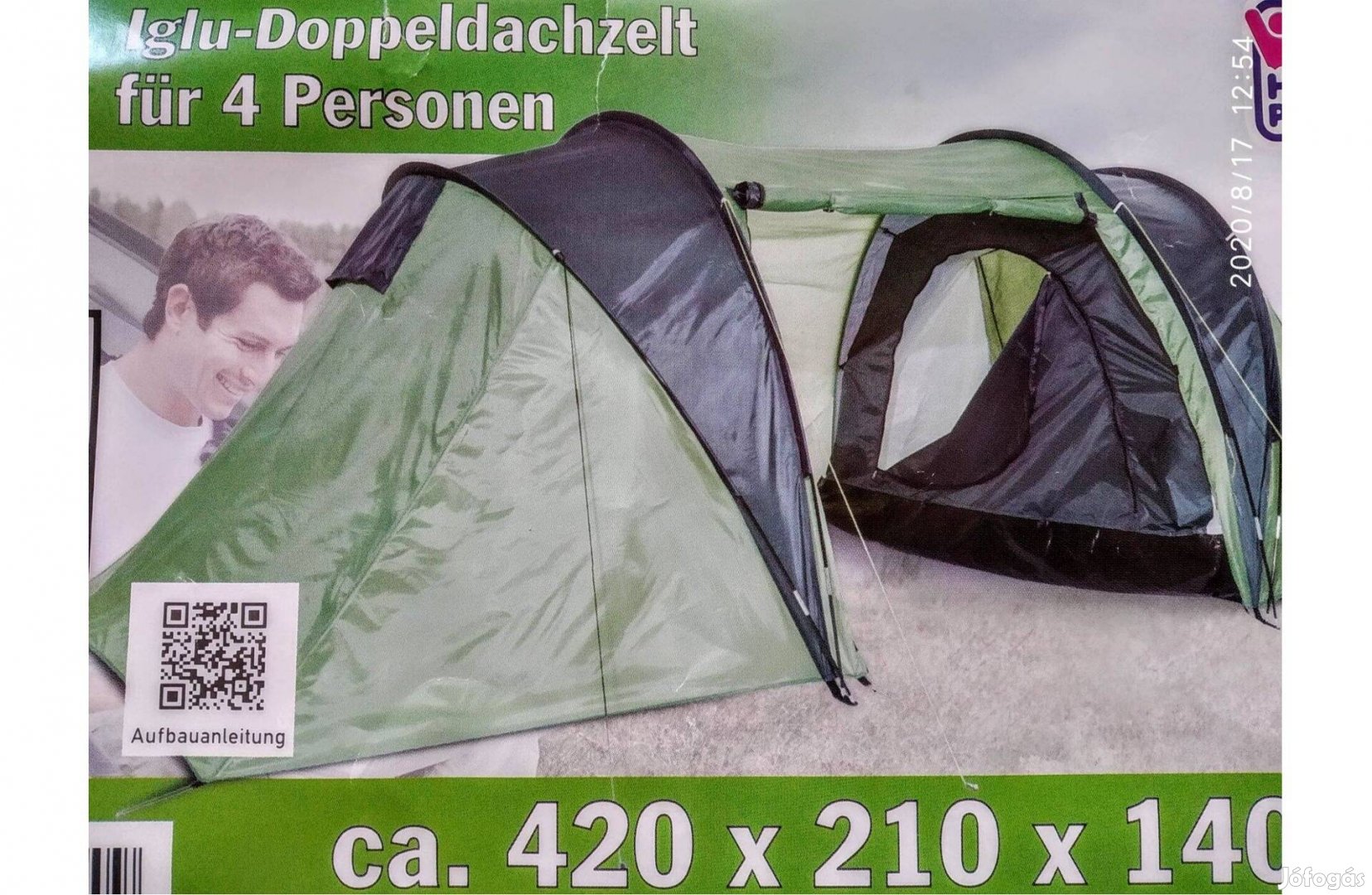 Családi Kétrétegű sátor, 420x210x140cm, 2 hálófülkés, 4 személyes
