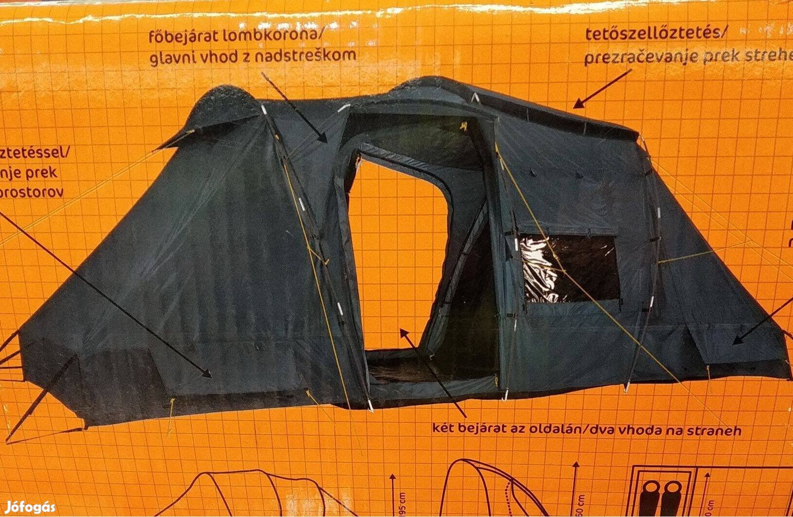 Családi sátor Új XXL Lux 520x230x200 cm Két hálófülkével,vízálló 3000m