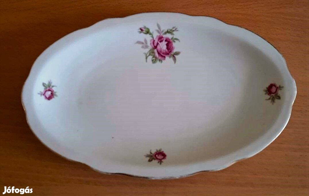 Cseh Bohémia Epiag szép rózsamintás porcelán kínáló tál