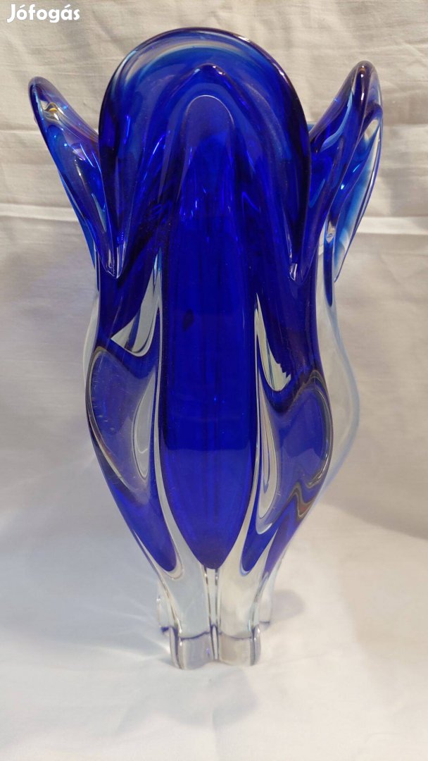 Cseh, művészi üveg váza, kék, 25 cm, hibátlan