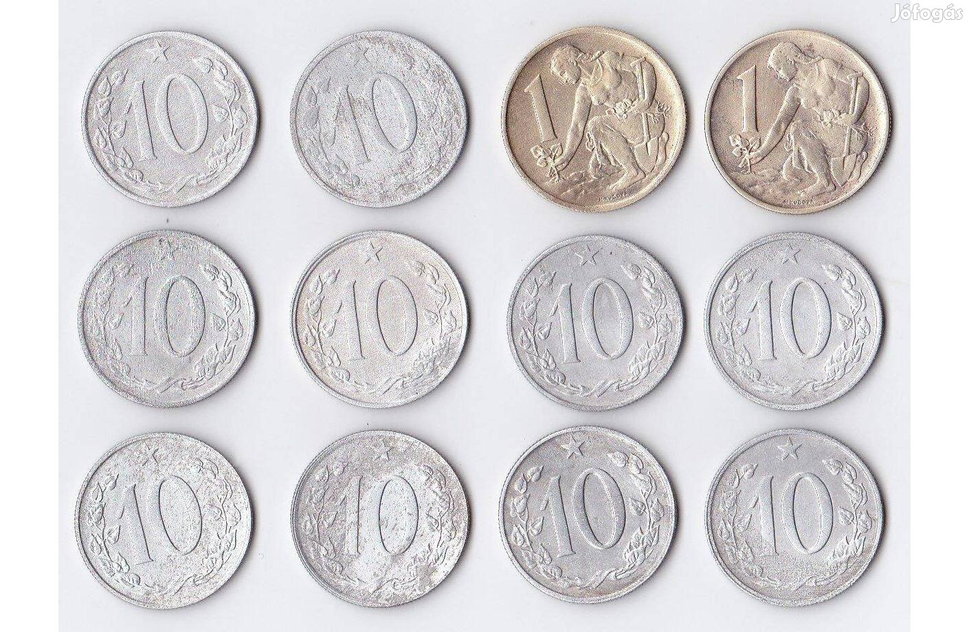 Csehszlovák 10 heller és 1 korona 1962-1971, 12 db érme egyben