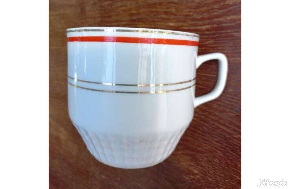 Csehszlovák retro porcelán bögre arany piros csíkos