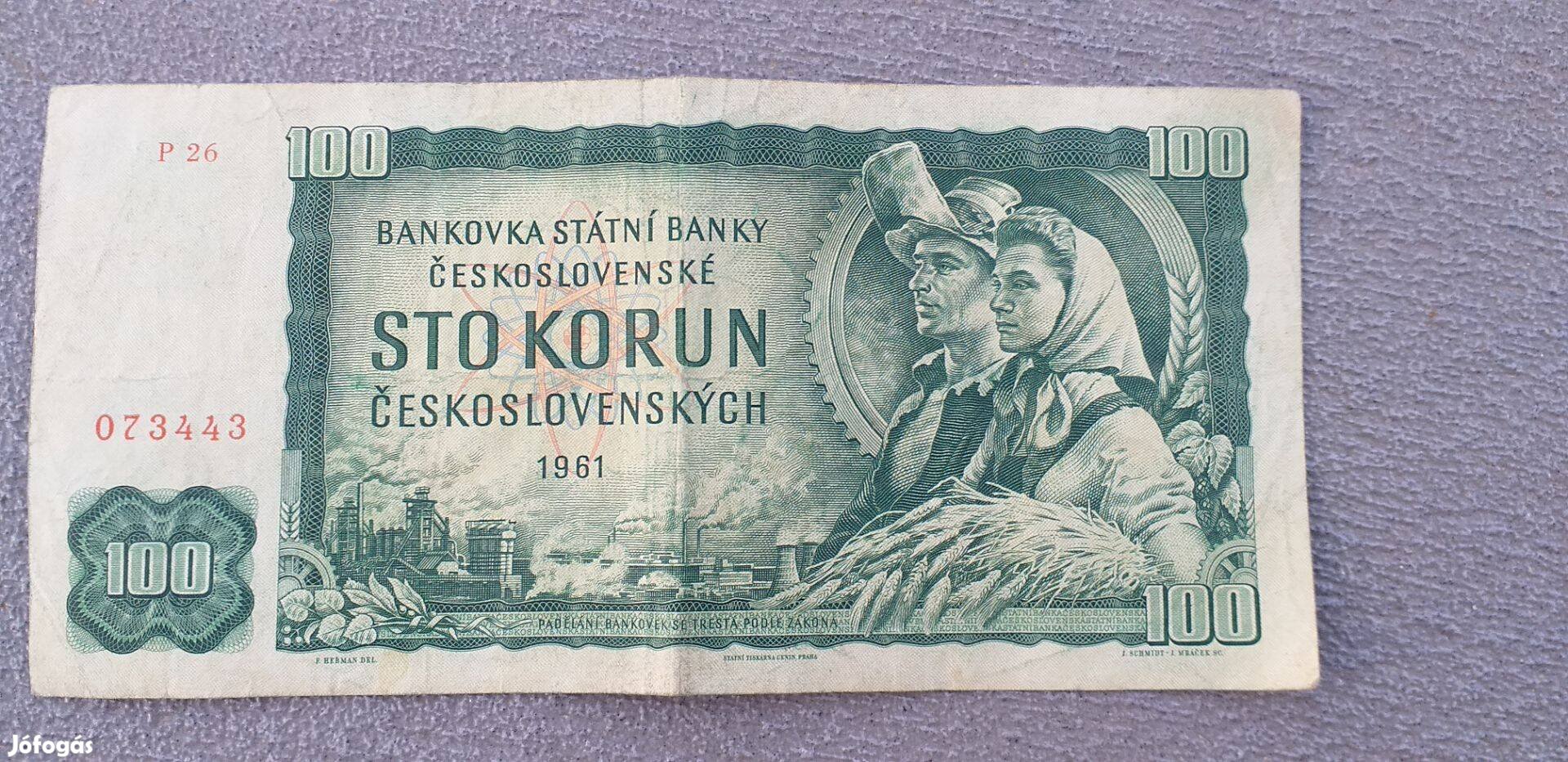 Csehszlovákia 100 korona 1961 sto korun ceskolovenskych