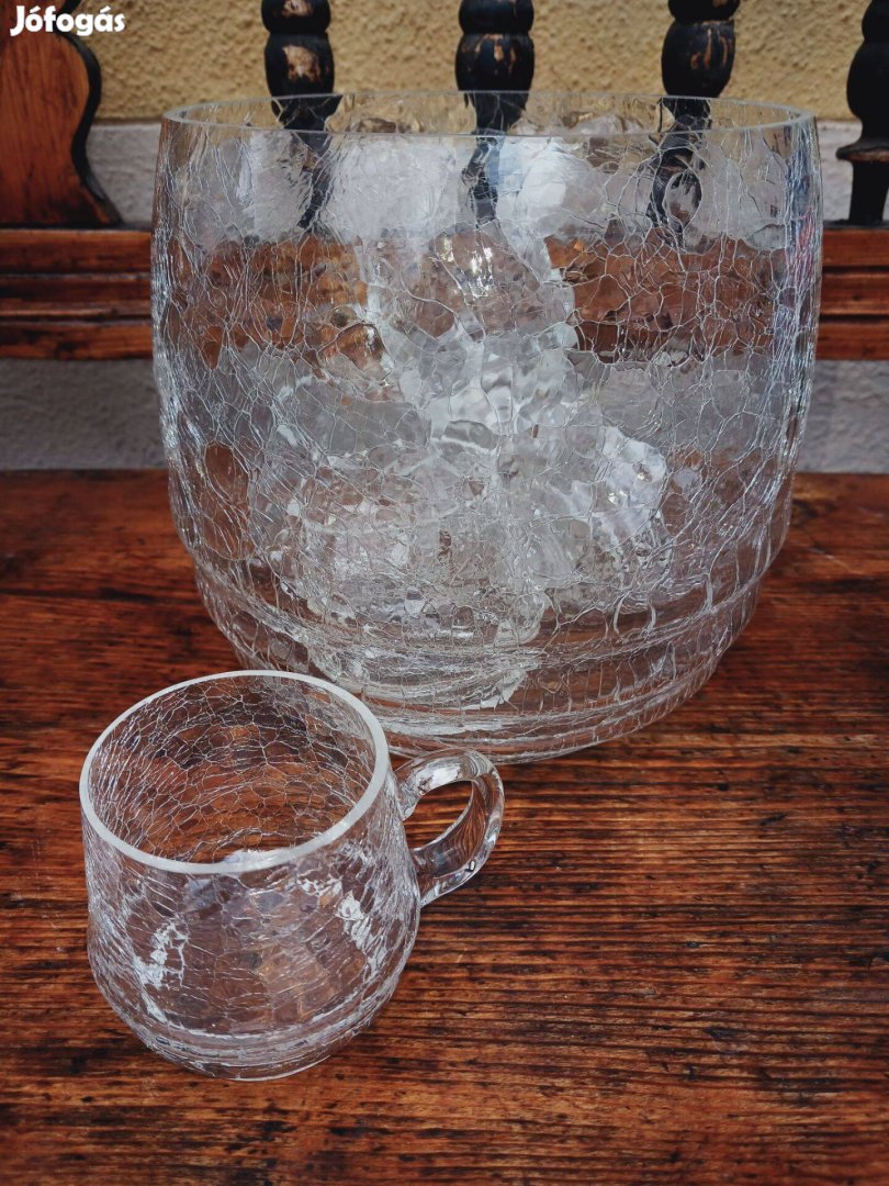 Csengő-bongó fátyolüveg készlet bólés puncsos tál 6 pohárral