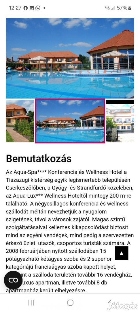 Cserkeszőlő Aqua spa utazási utalvány eladó!