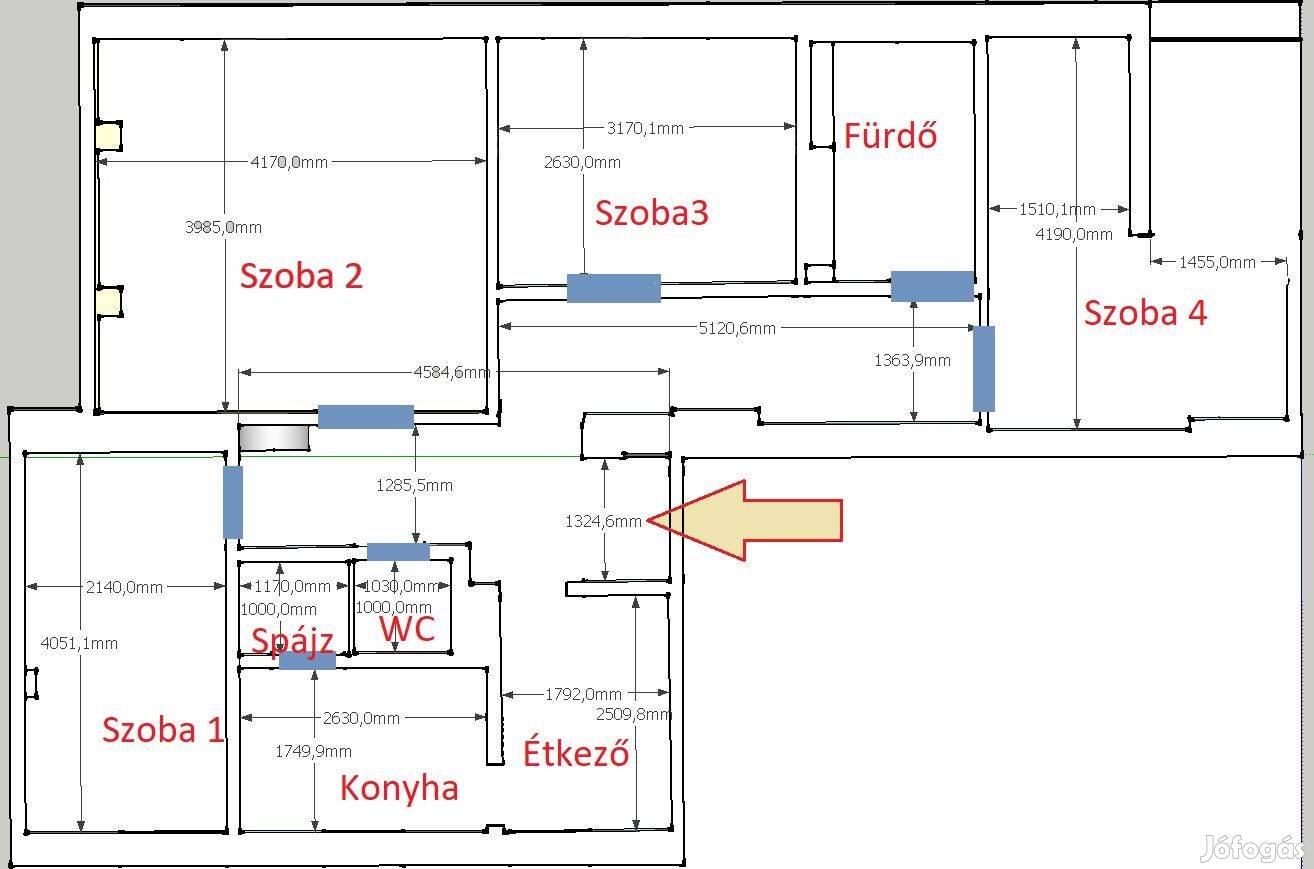 Csikász - 75 m2 - 4 külön nyíló szoba