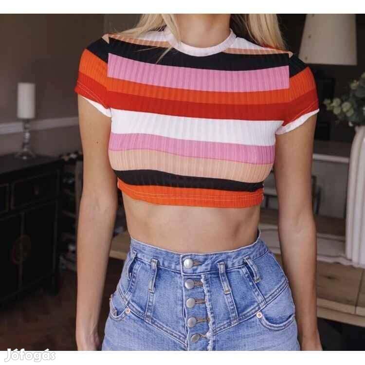 Csíkos crop top Új M-L méret