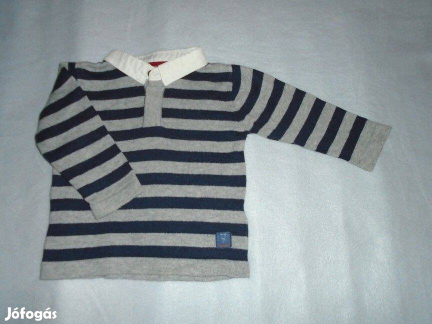 Csíkos és galléros hosszú ujjú felső 6-9 hó méret 74