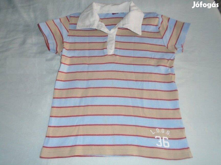 Csíkos és galléros póló 5-6 évesre (méret 116) világos színű