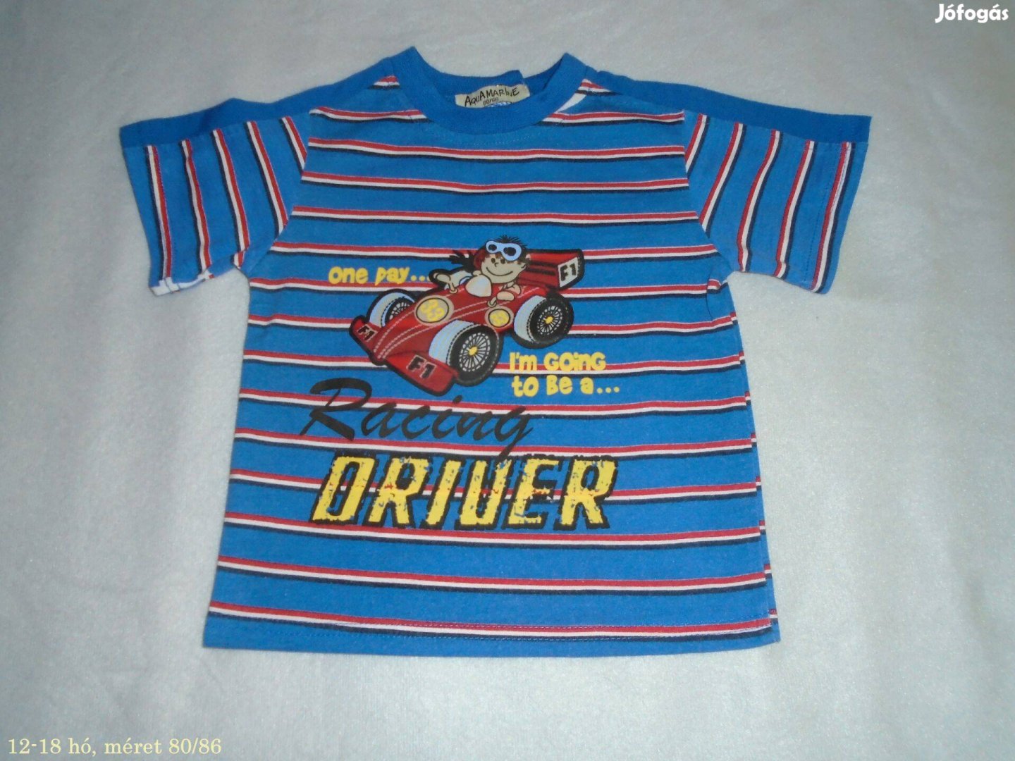 Csíkos és kék autó mintás póló 12-18 hó méret 80 86